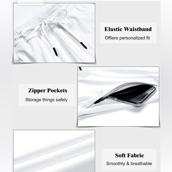 Gradual White Jogger Track Pant Zipper Pockets Tapered Running Sweatpants Lounge - Picture 12 of 15